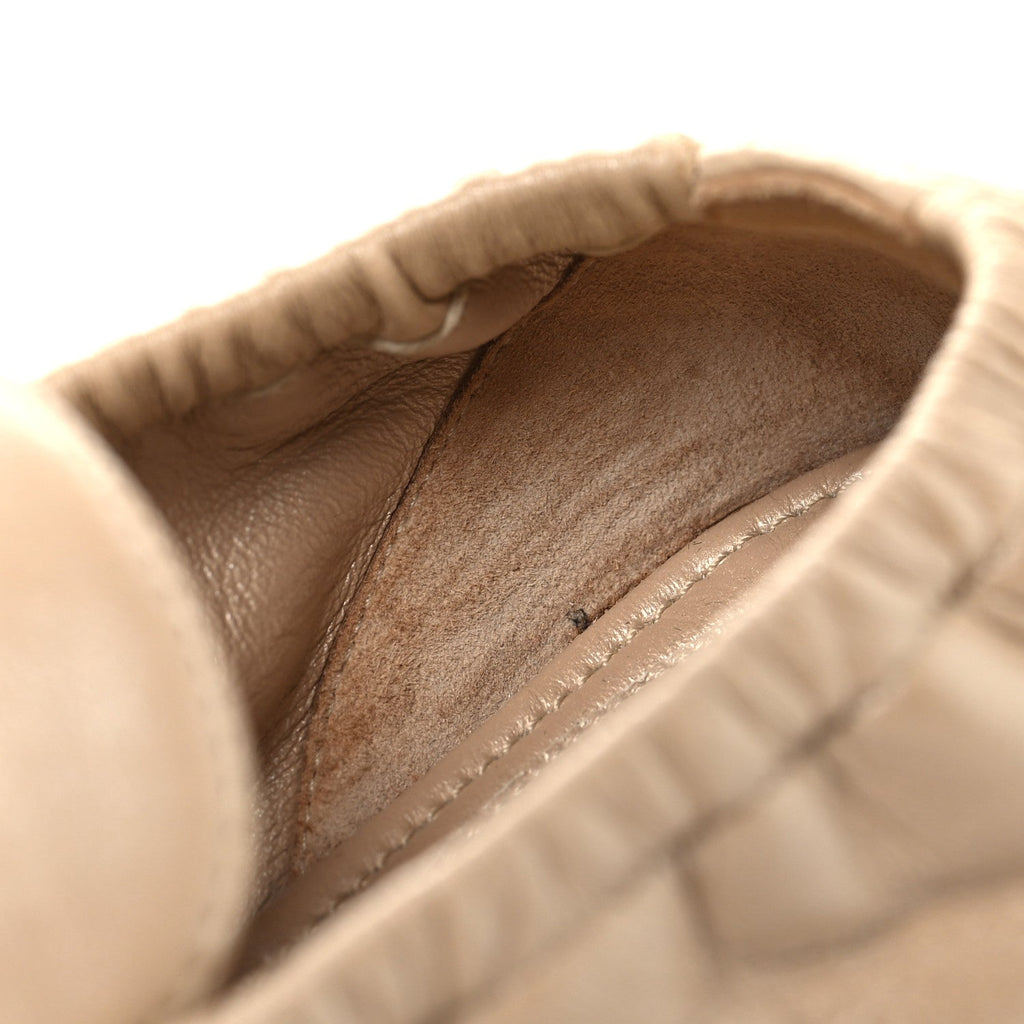 Laminated Lambskin Womens Quilted Elastic CC Moccasin Loafers 37.5 Beige