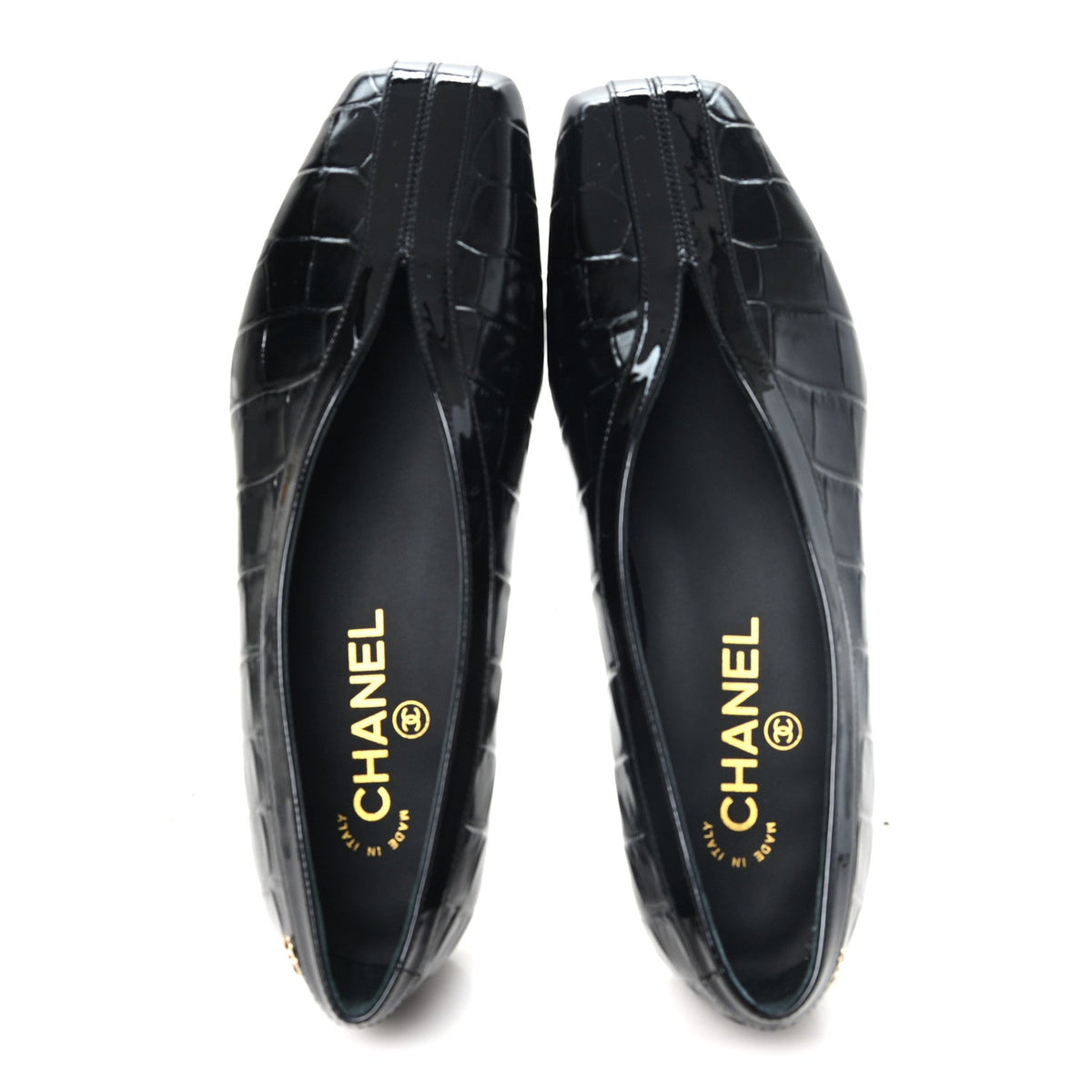 Patent Calfskin Crocodile Embossed Ballet Flats 36 Black