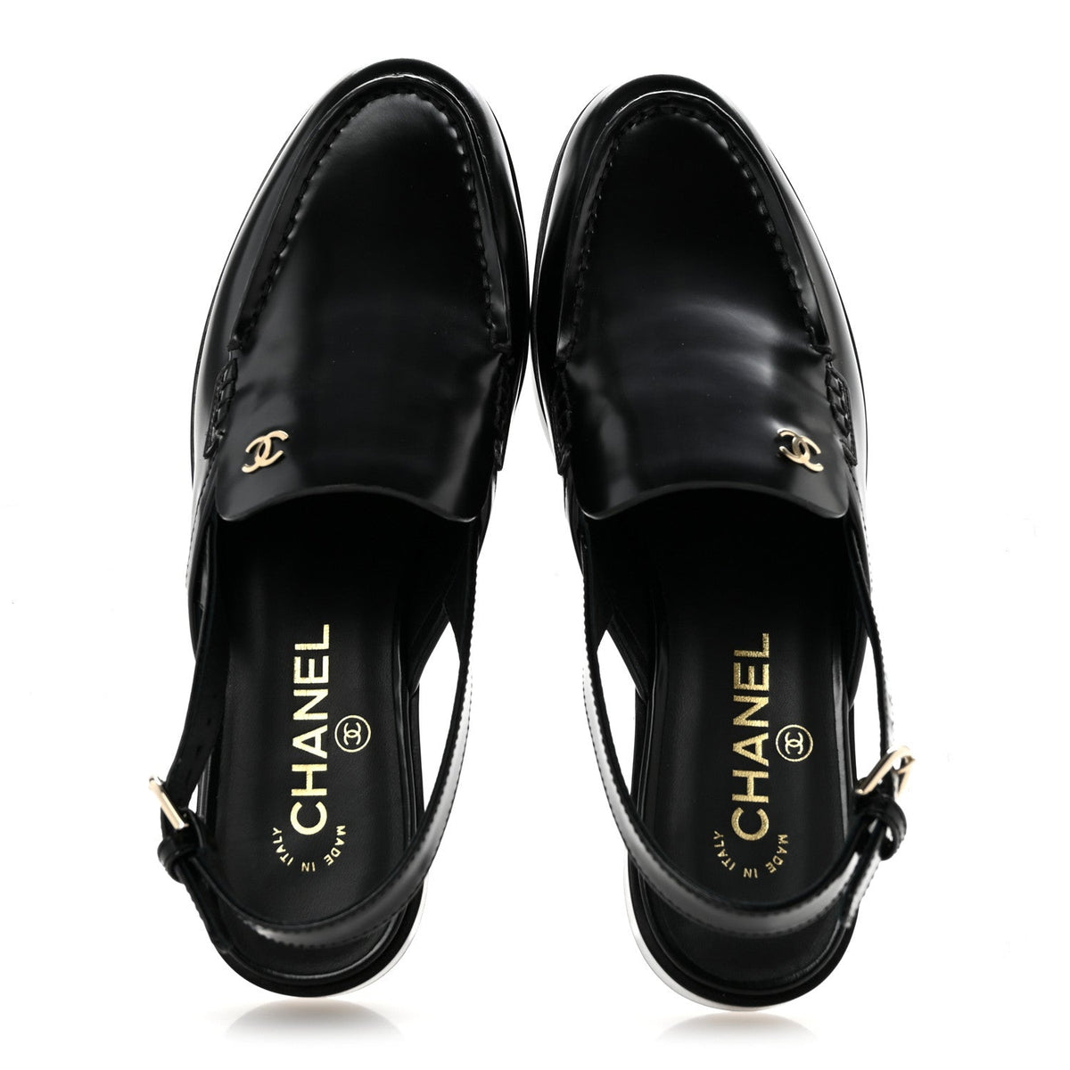 Shiny Calfskin Slingback Loafers 39.5 Black