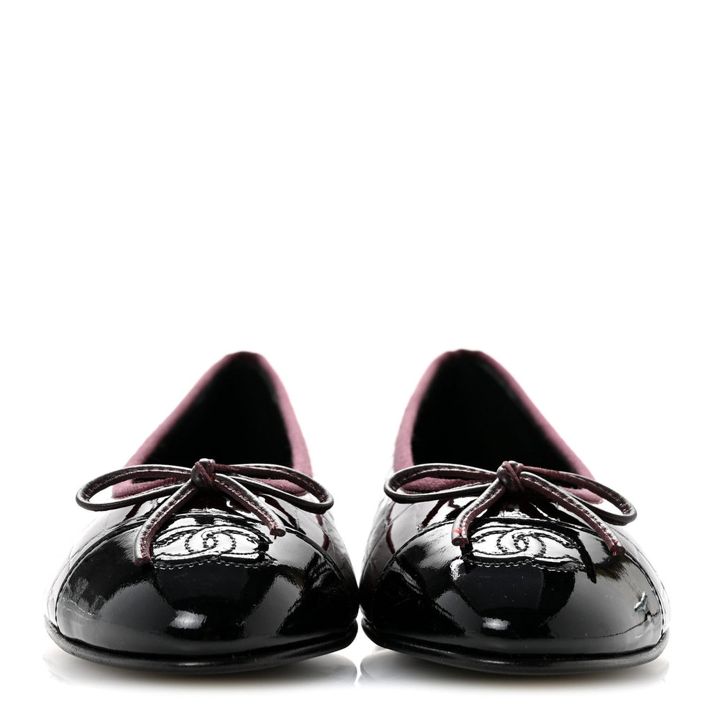 Crocodile Embossed Patent Cap Toe Ballerina Flats 36.5 Dark Burgundy Black