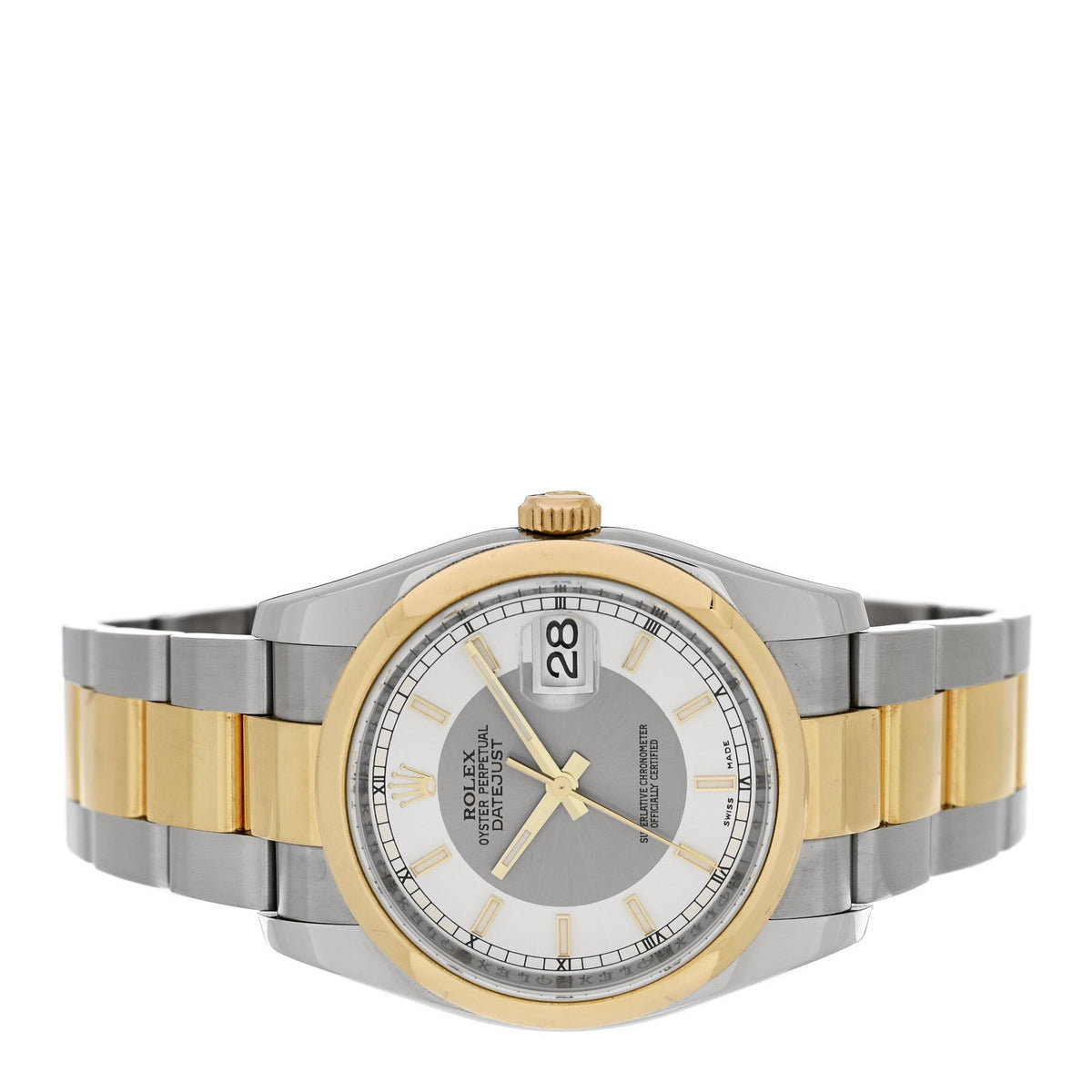 Stainless Steel 18K Yellow Gold 36mm Oyster Perpetual Datejust Watch Silver 116203