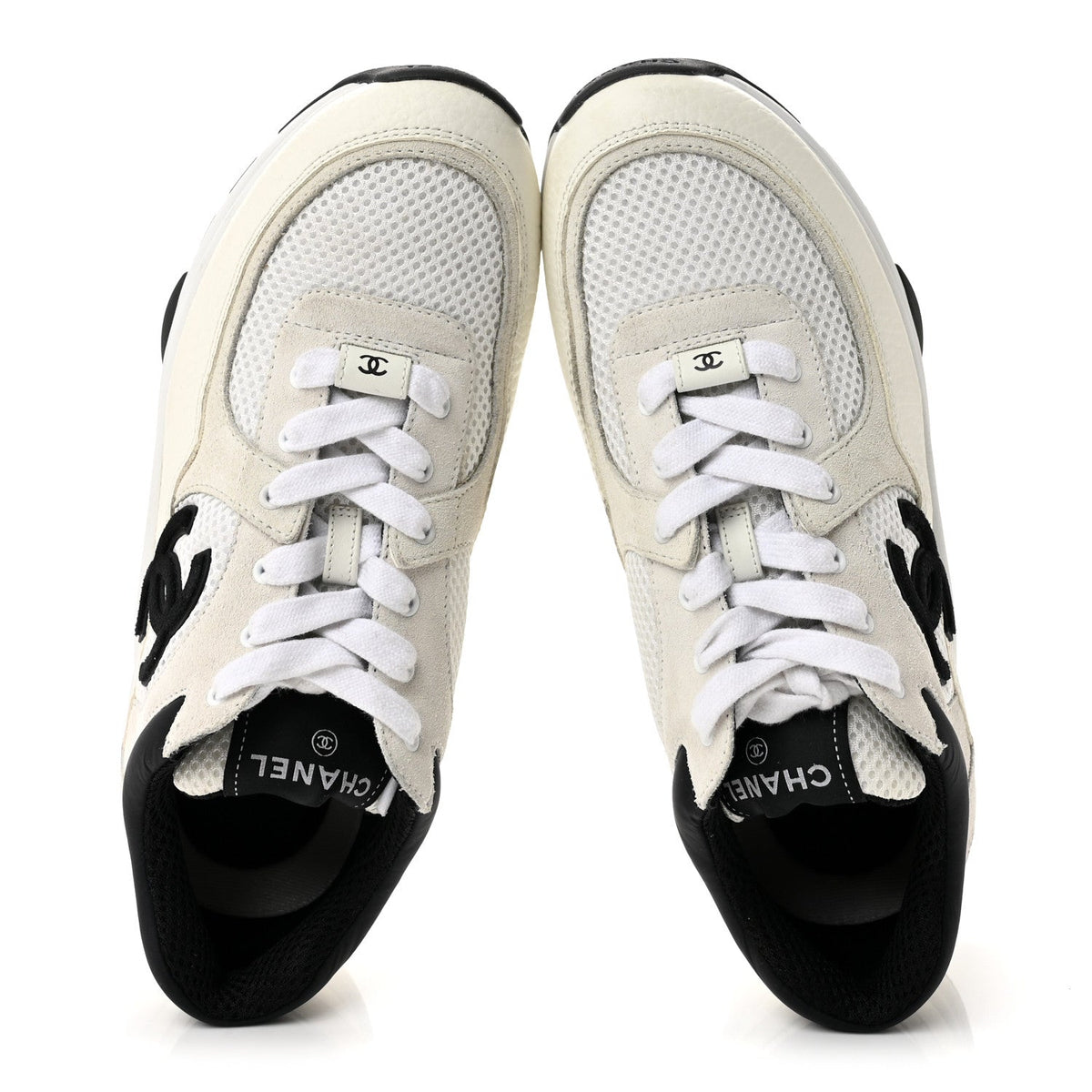 Mesh Suede Grained Calfskin Womens CC Sneakers 39 White Black