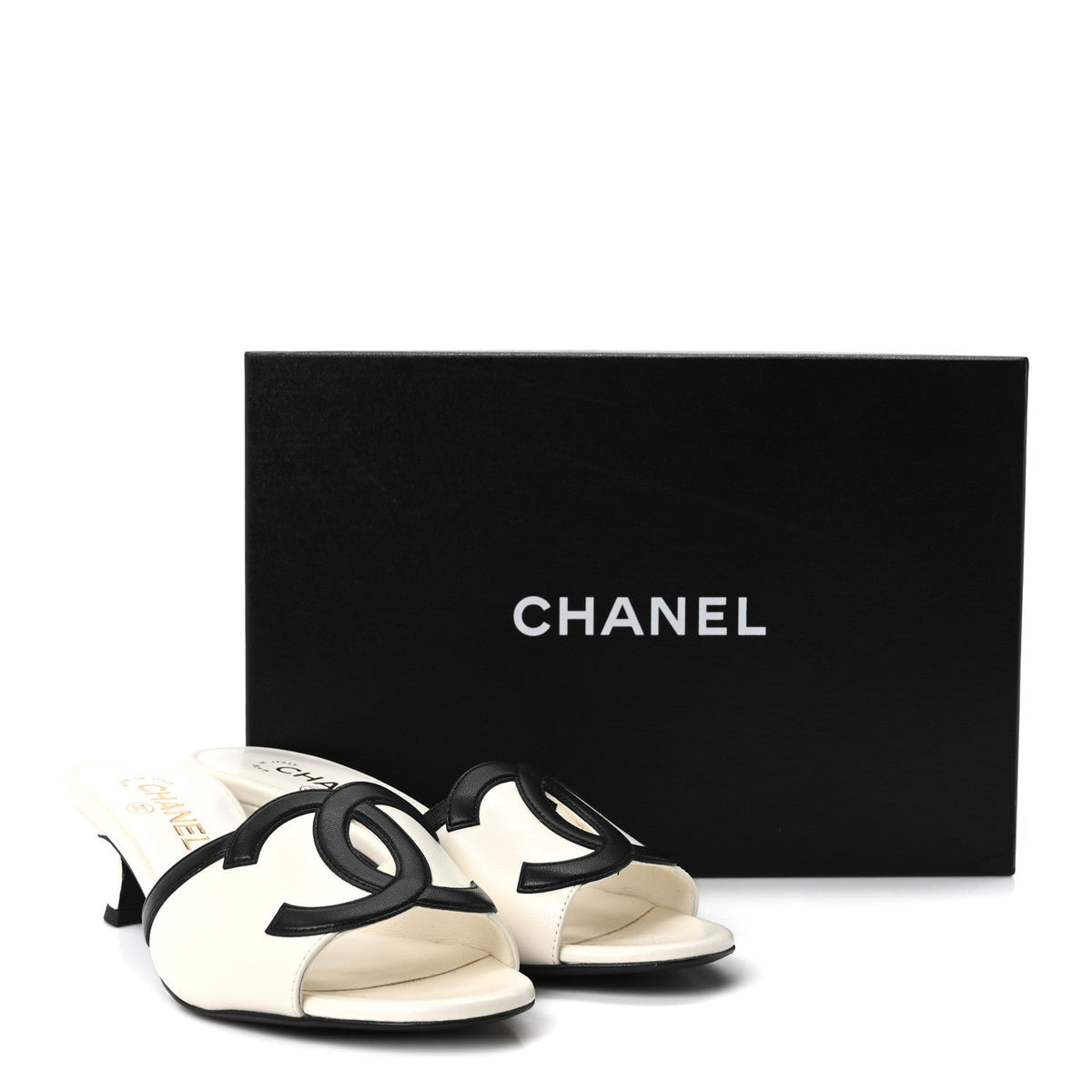 Lambskin CC Cutout Mules 38 White Black