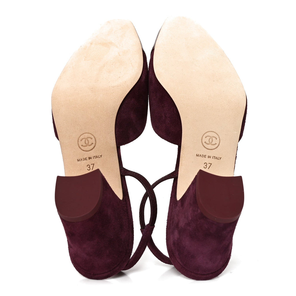 Suede Patent Cap Toe CC Slingback Pumps 37 Burgundy