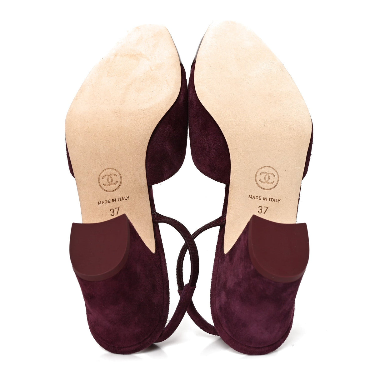 Suede Patent Cap Toe CC Slingback Pumps 37 Burgundy