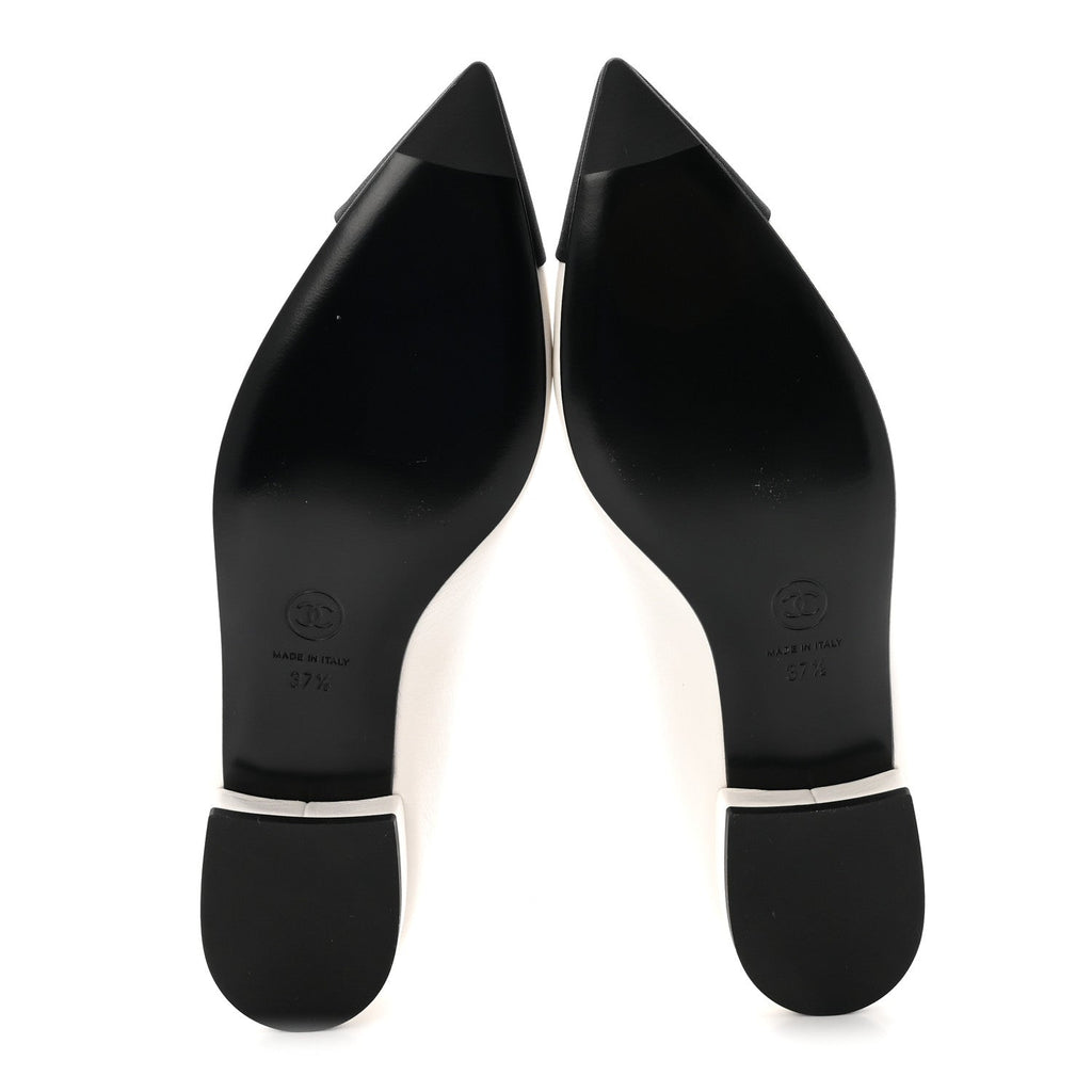Shiny Lambskin Grosgrain Pearl Mary Janes Flats 37.5 White Black