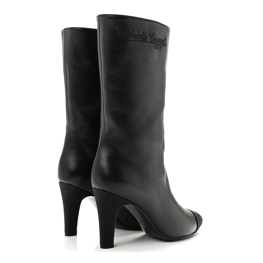 Lambskin Grosgrain Cap Toe Short Boots 35.5 Black