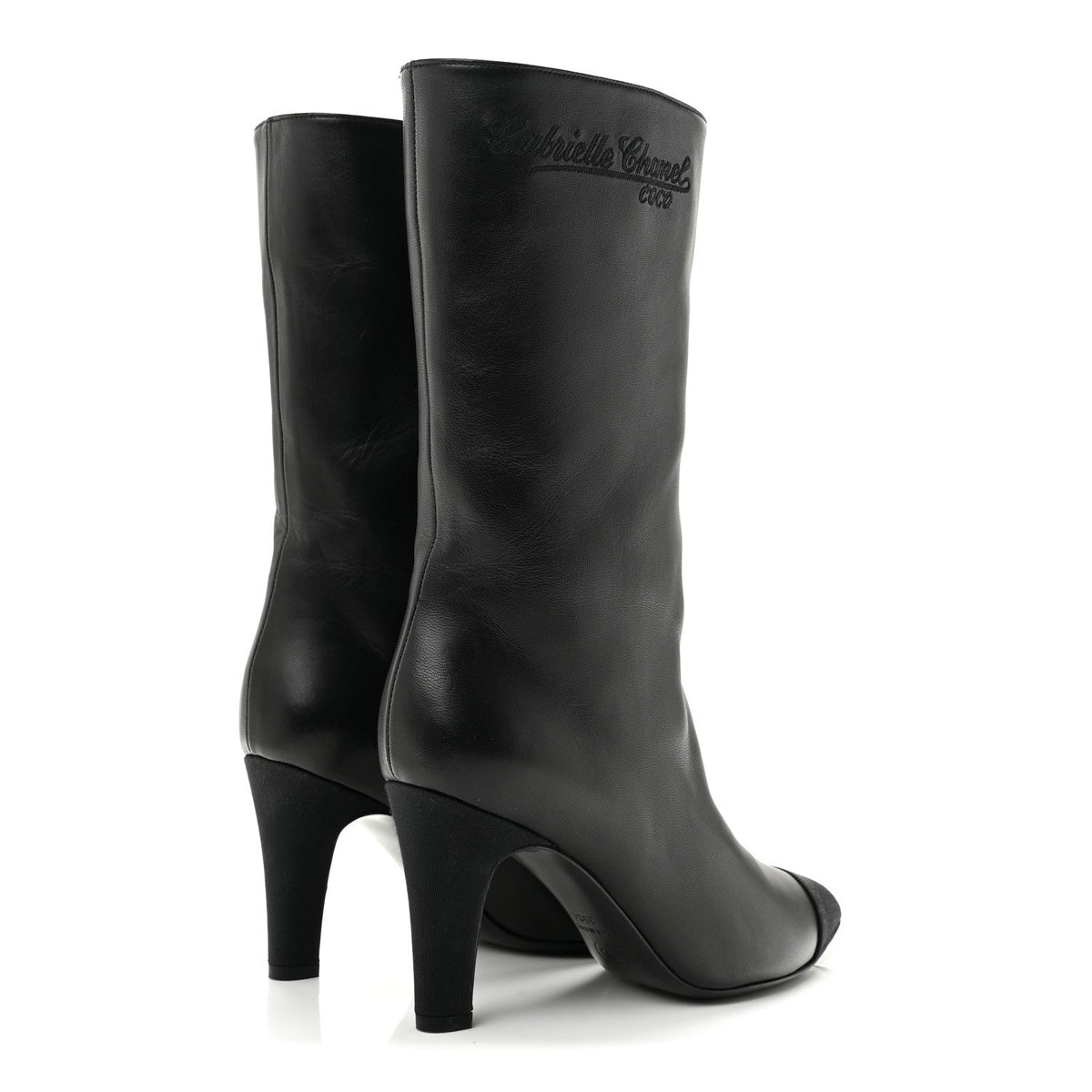 Lambskin Grosgrain Cap Toe Short Boots 35.5 Black
