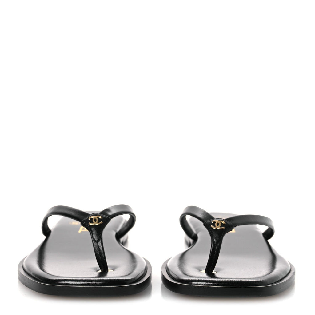 Goatskin CC Times Square Thong Sandals 38 Black