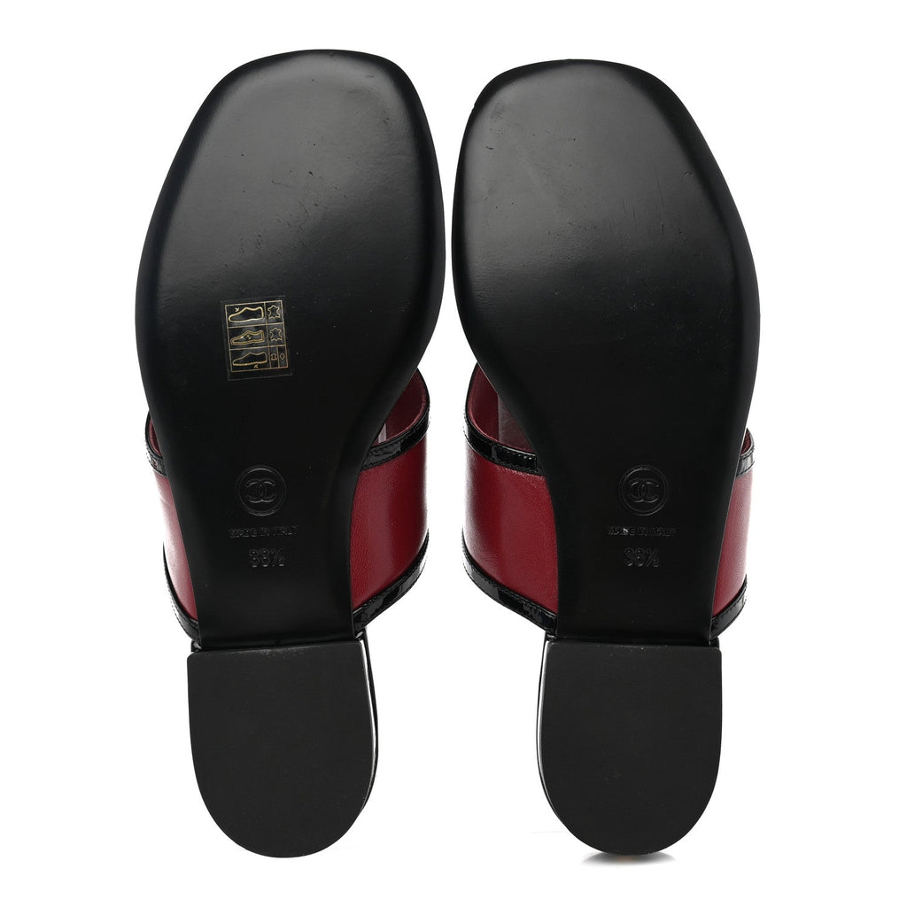 Lambskin Patent Calfskin CC Thong Sandals 37 Burgundy Black
