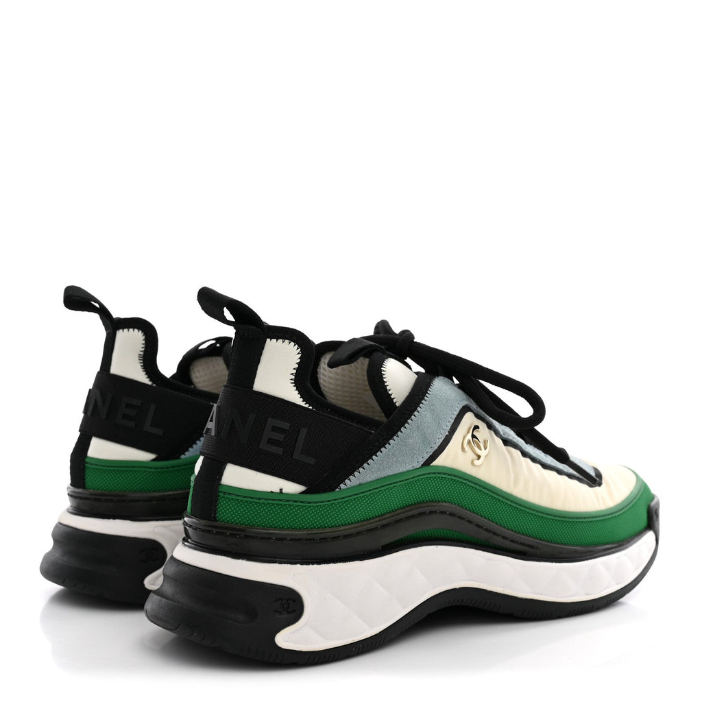 Suede Calfskin Mixed Fibers CC Sneakers 39 Ivory Green Light Blue 39 Ivory Green Light Blue