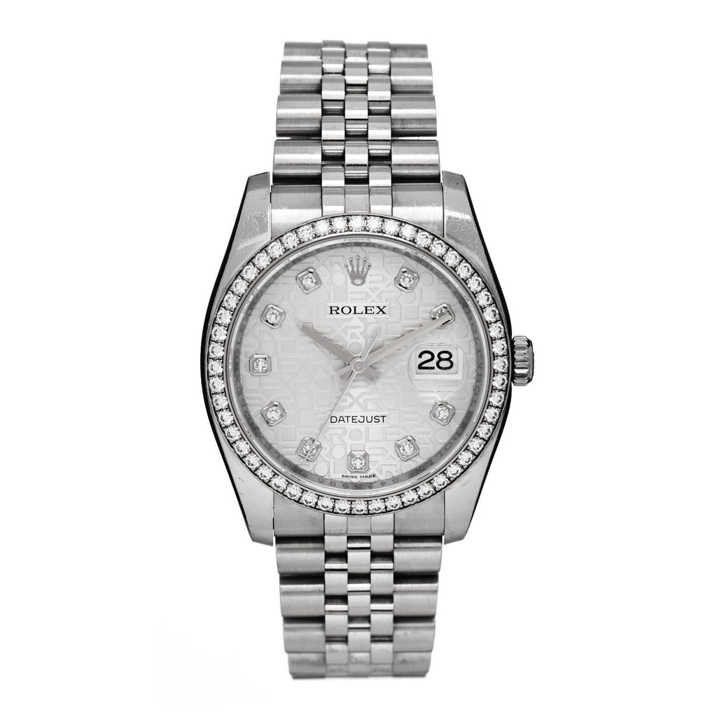 Stainless Steel Diamond 36mm Oyster Perpetual Datejust Watch Silver Jubilee 116244