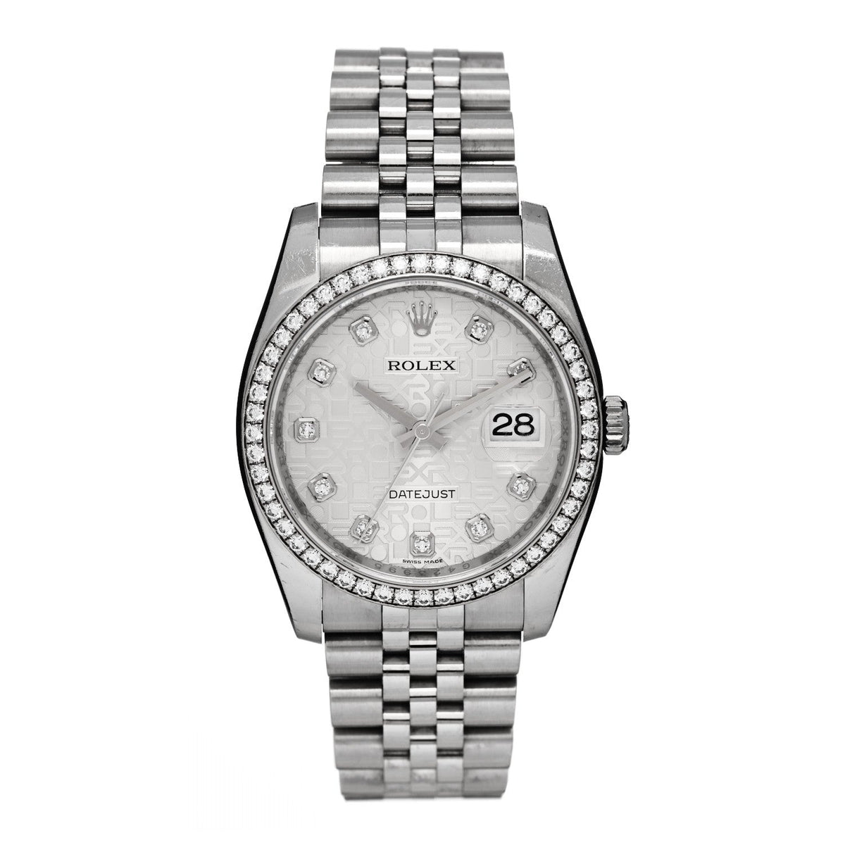 Stainless Steel Diamond 36mm Oyster Perpetual Datejust Watch Silver Jubilee 116244