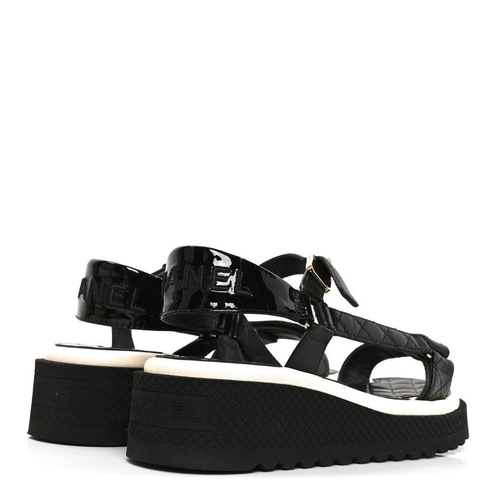Lambskin Patent Calfskin Logo Platform Sandals 36 Black