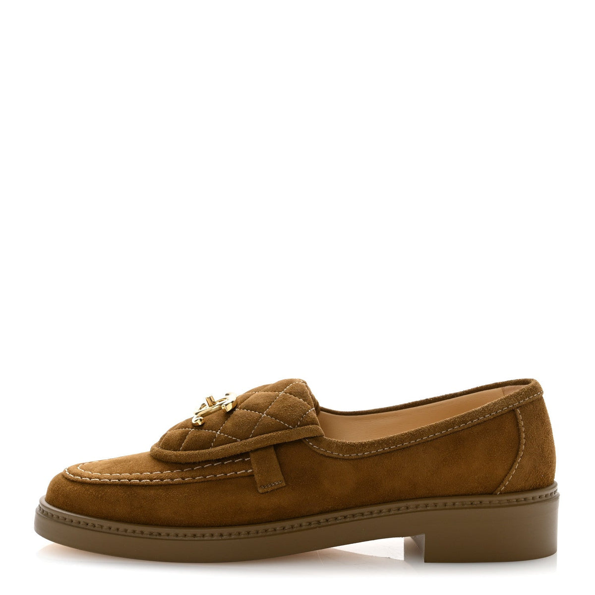 Suede Kidskin Quilted CC Turnlock Loafers 38 Light Brown