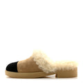 Suede Shearling CC Cap Toe Mules 40 Beige Black