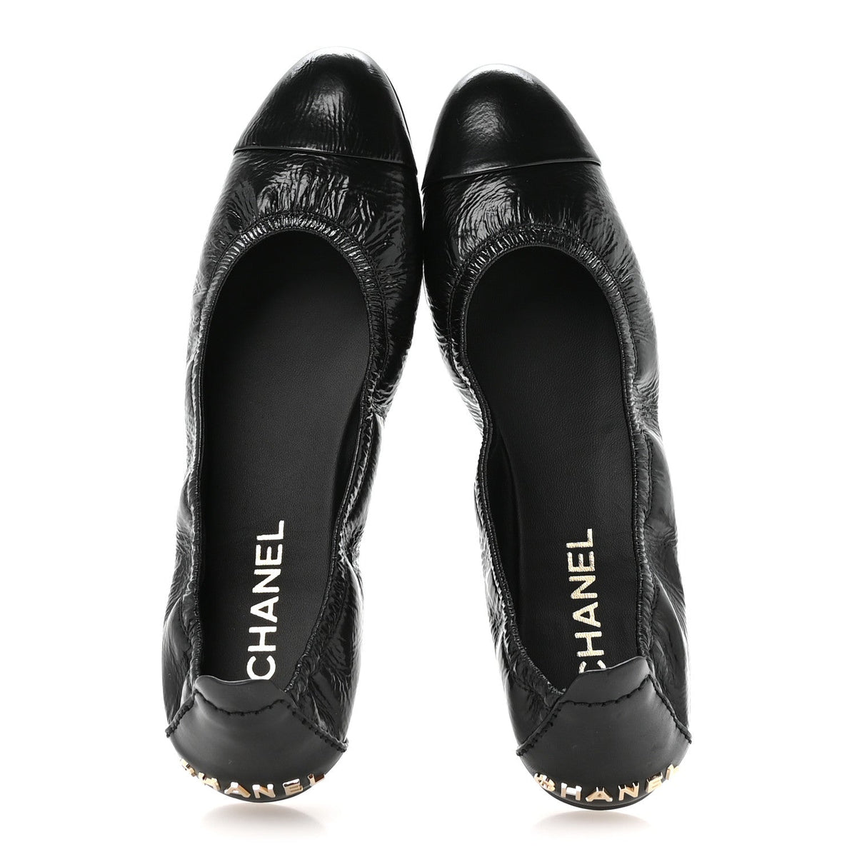 Lambskin Shiny Goatskin Calfskin Ballerina Flats 39.5 Black