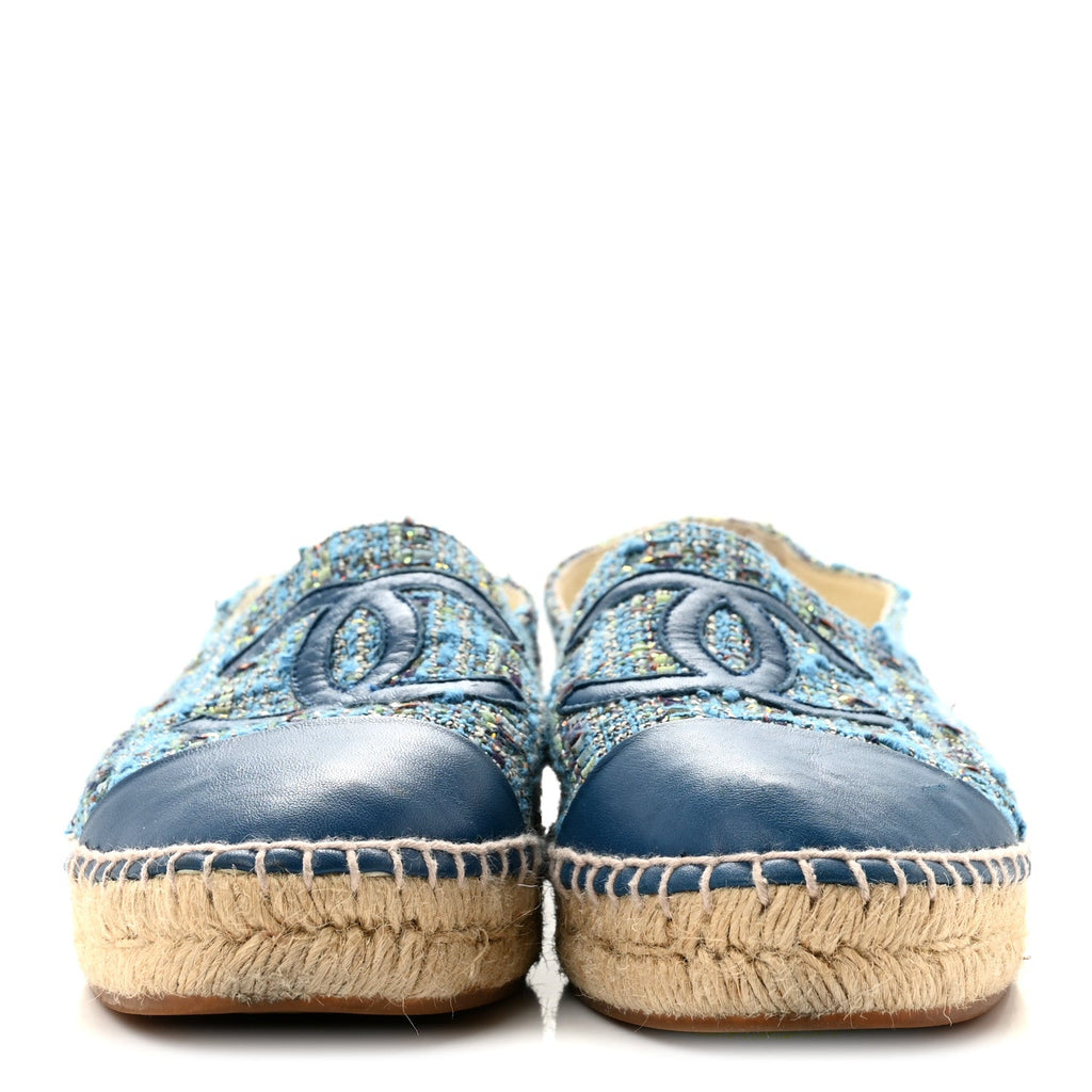 Tweed Lambskin CC Espadrilles 38 Blue