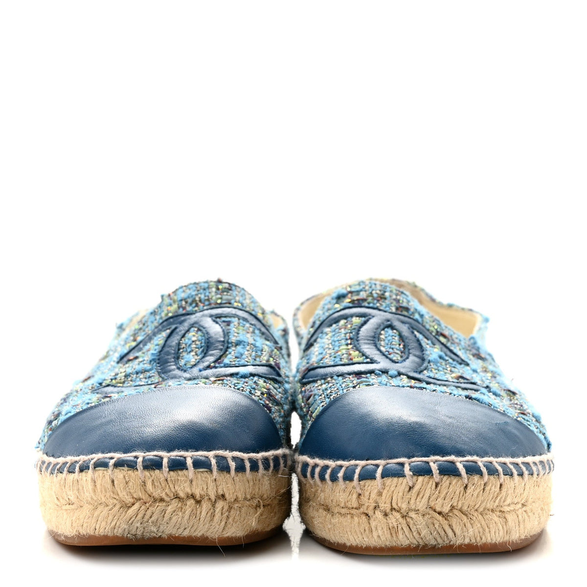 Tweed Lambskin CC Espadrilles 38 Blue