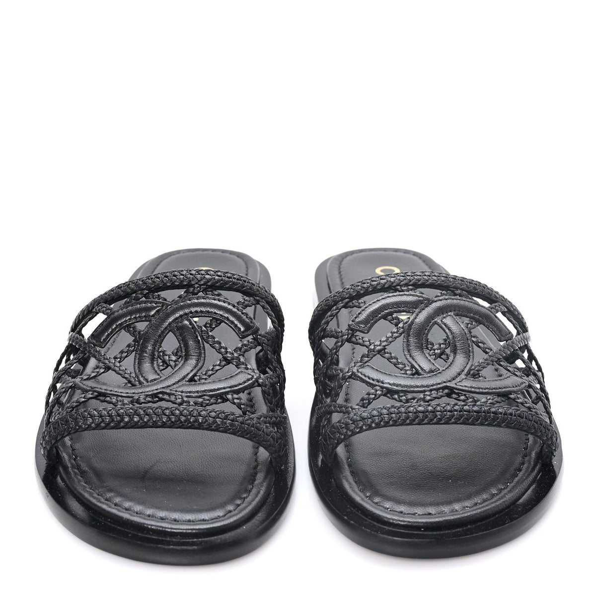 Lambskin Crochet CC Mules Sandals 36 Black