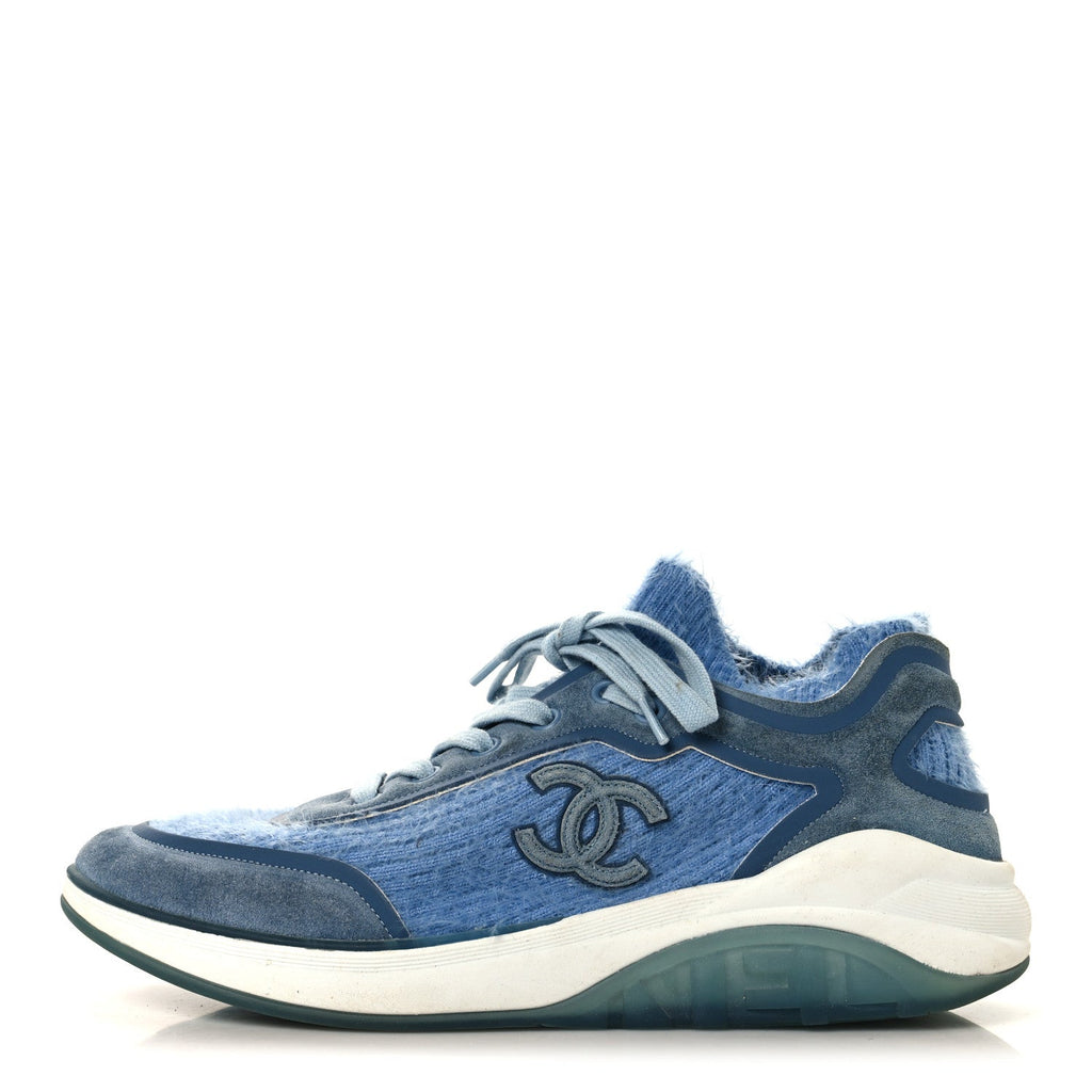 Suede Calfskin Stretch Fabric CC Sneakers 40.5 Light Blue
