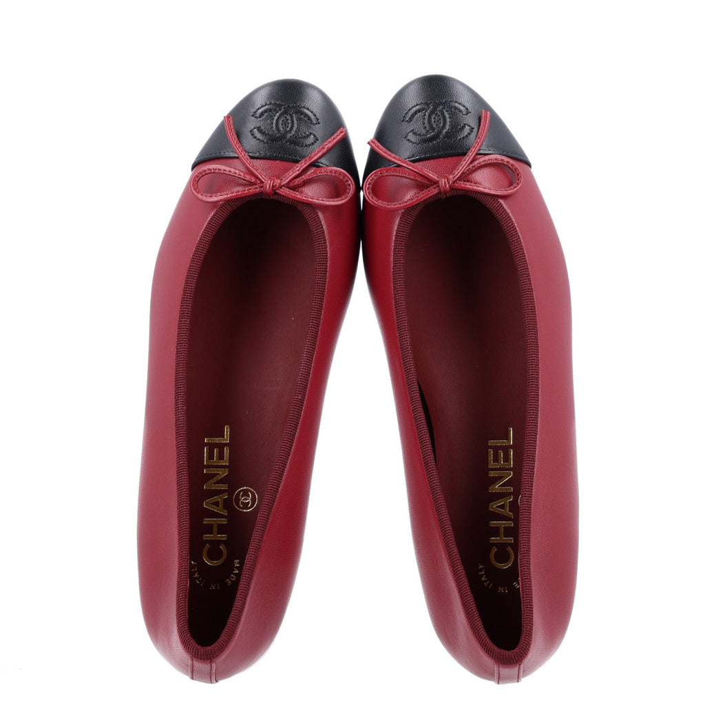Lambskin Cap Toe CC Ballerina Flats 36.5 Burgundy Black