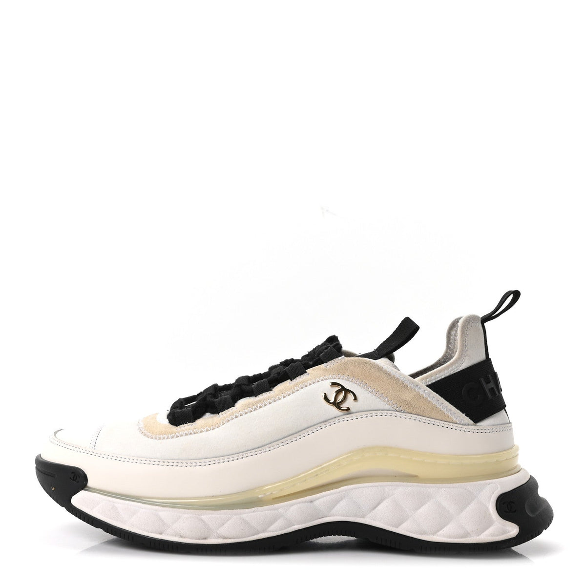 Velvet Calfskin Mixed Fibers CC Sneakers 39.5 Ivory Black