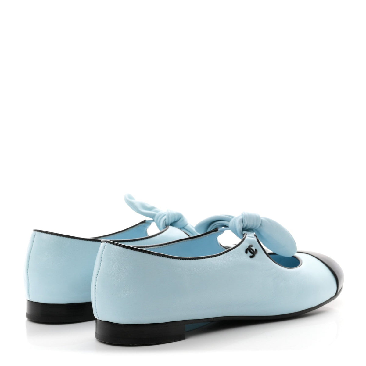 Lambskin Bow Mary Jane Flats 37.5  Light Blue Black