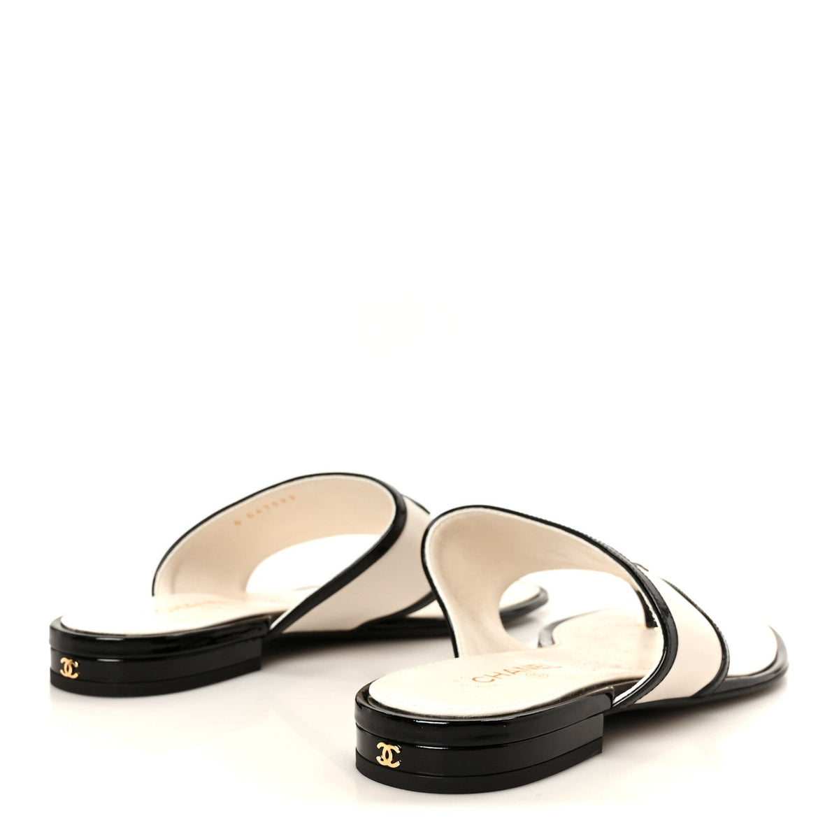 Lambskin Patent Calfskin CC Thong Sandals 37 White Black