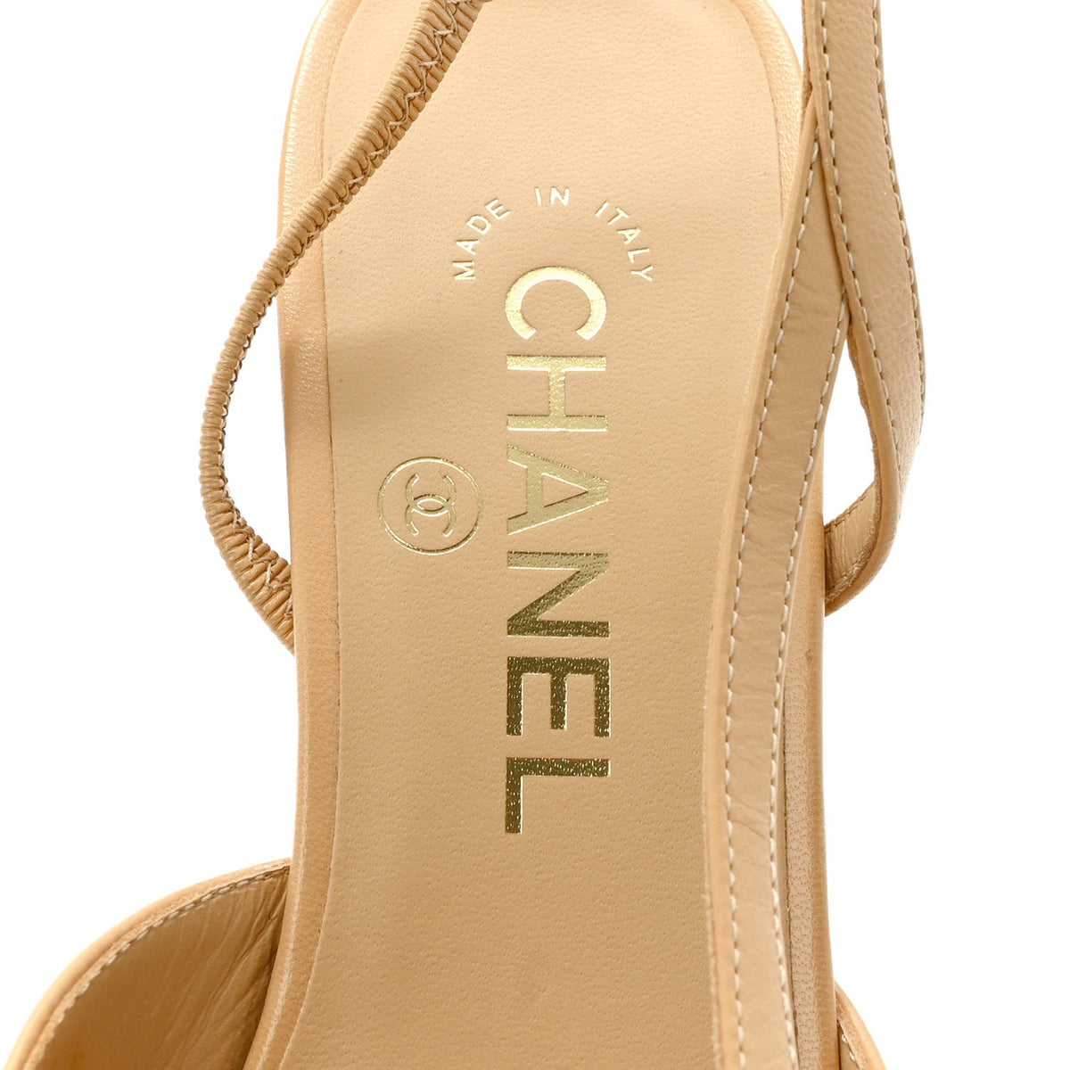 Goatskin Grosgrain Cap Toe CC Slingback Pumps 37 Beige Black