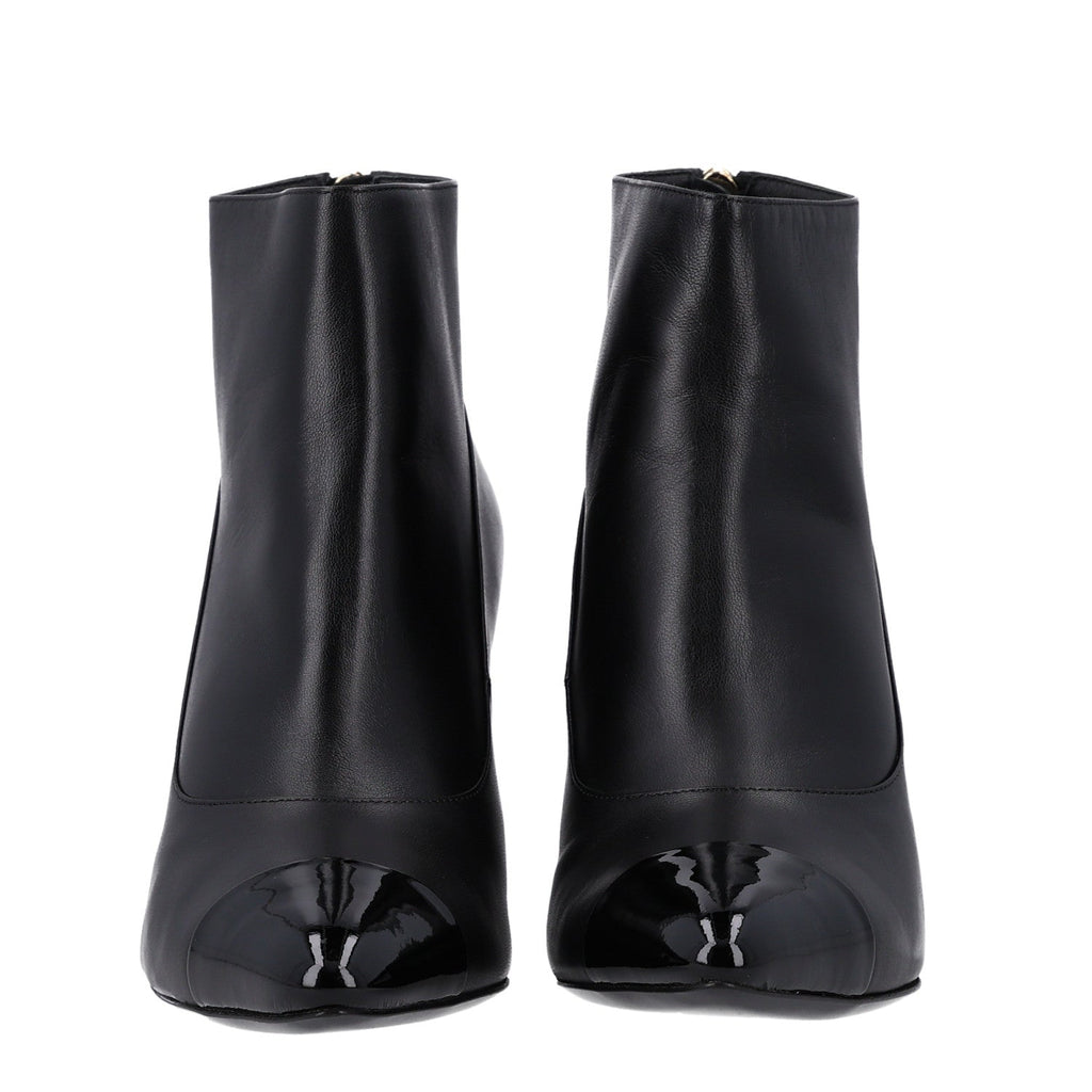 Lambskin Patent Calfskin Pearl Cap Toe Short Boots 36 Black