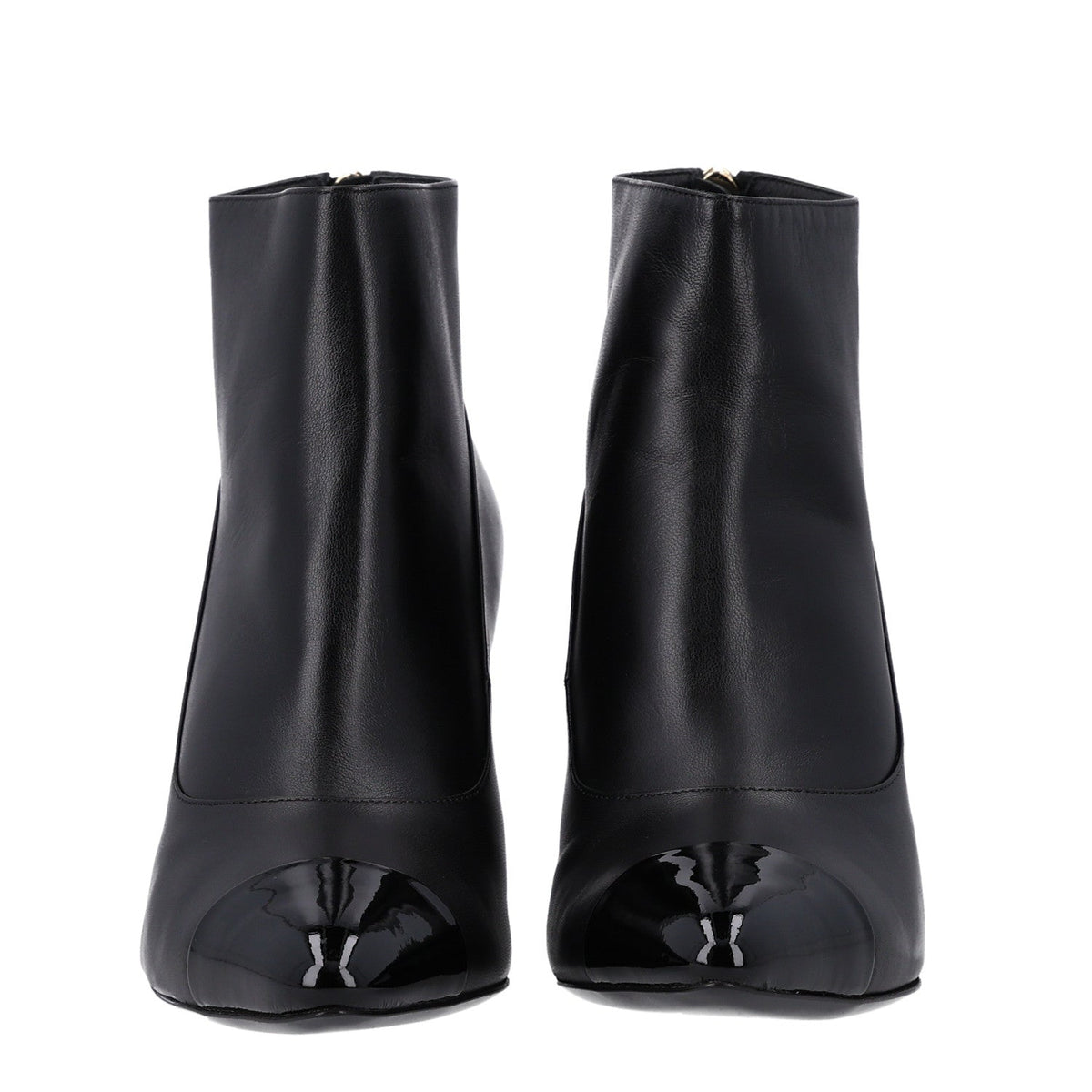 Lambskin Patent Calfskin Pearl Cap Toe Short Boots 36 Black