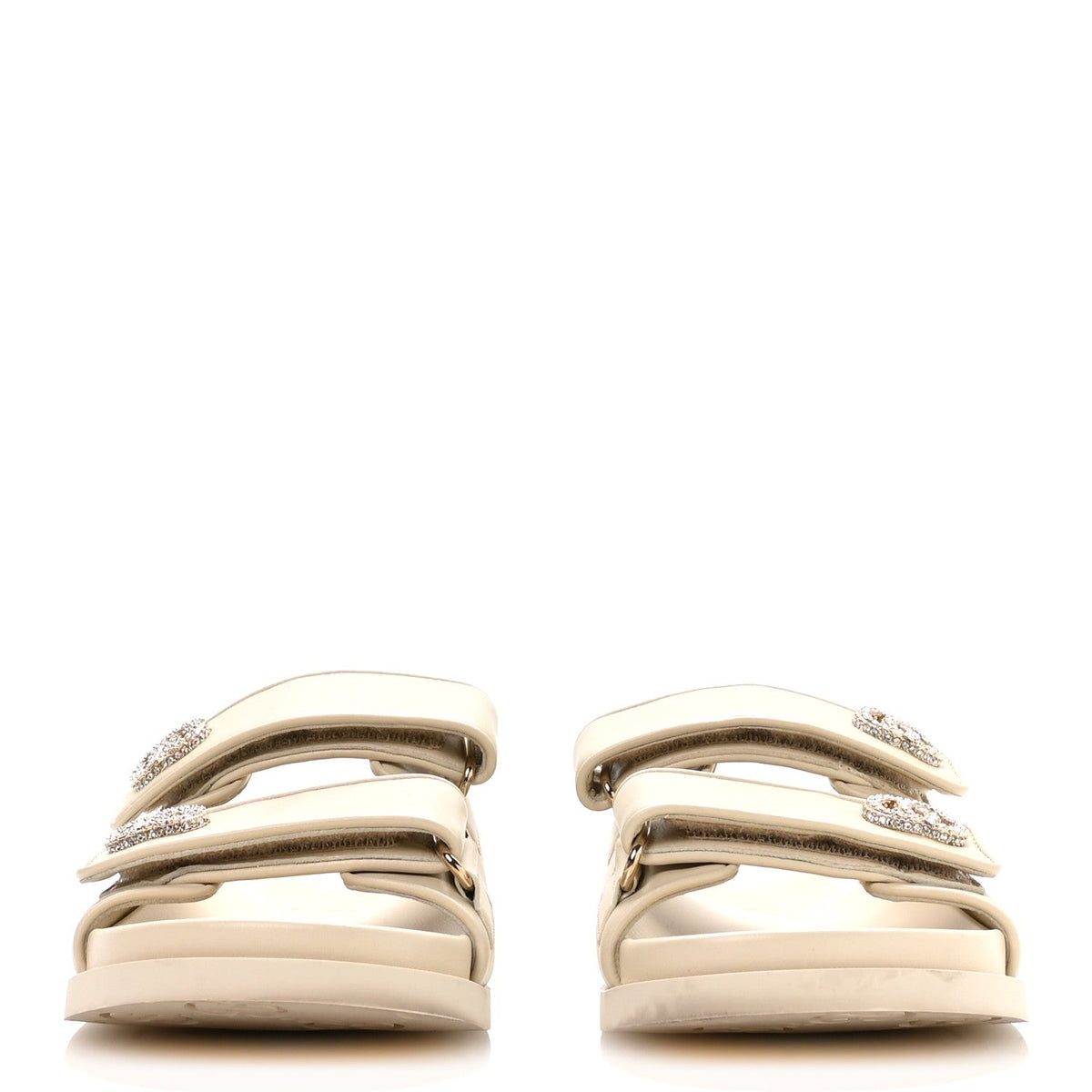 Calfskin Double G Crystal Womens Isla Dad Sandals 37 Ivory