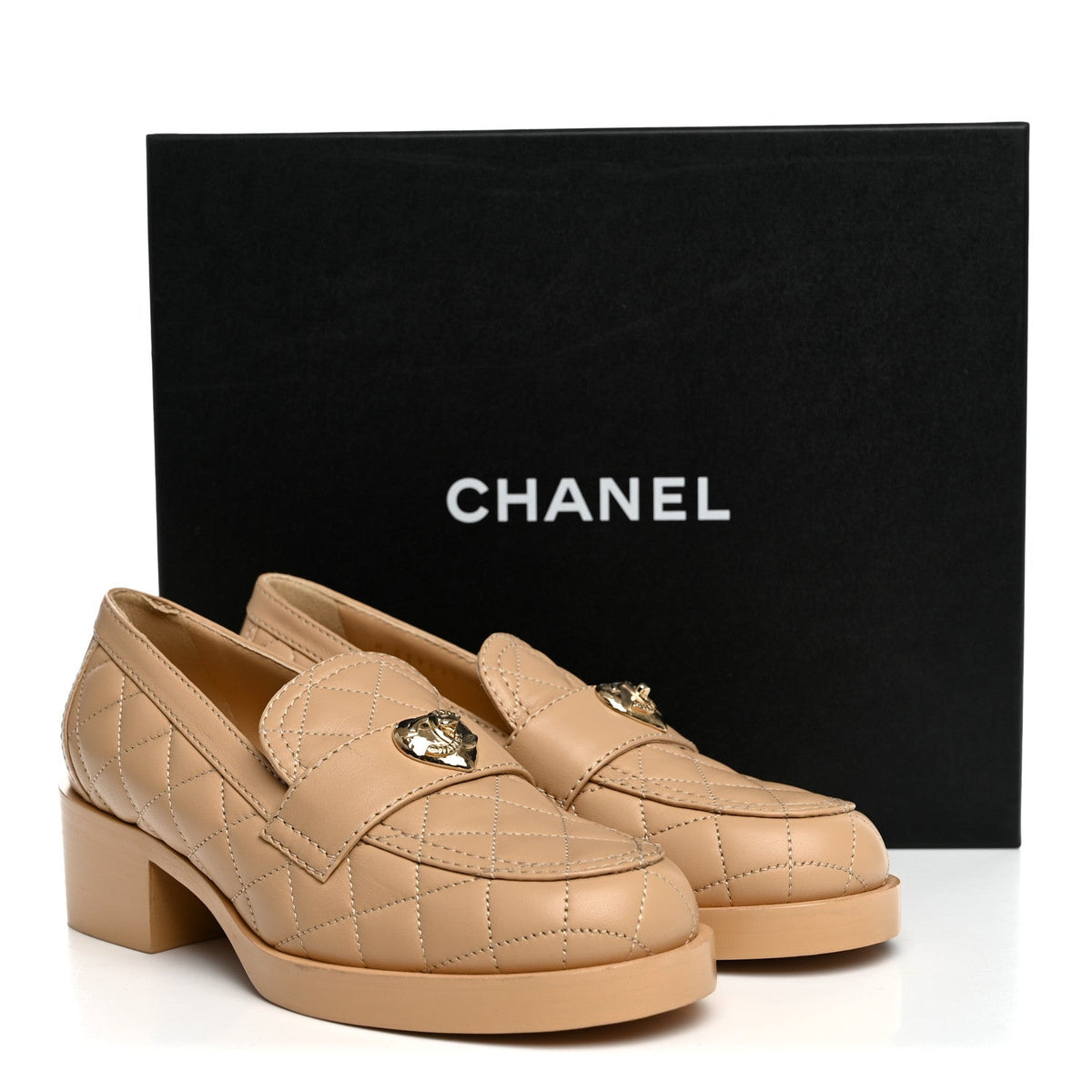 Lambskin Quilted CC Heart Loafers 37 Beige 37 Beige