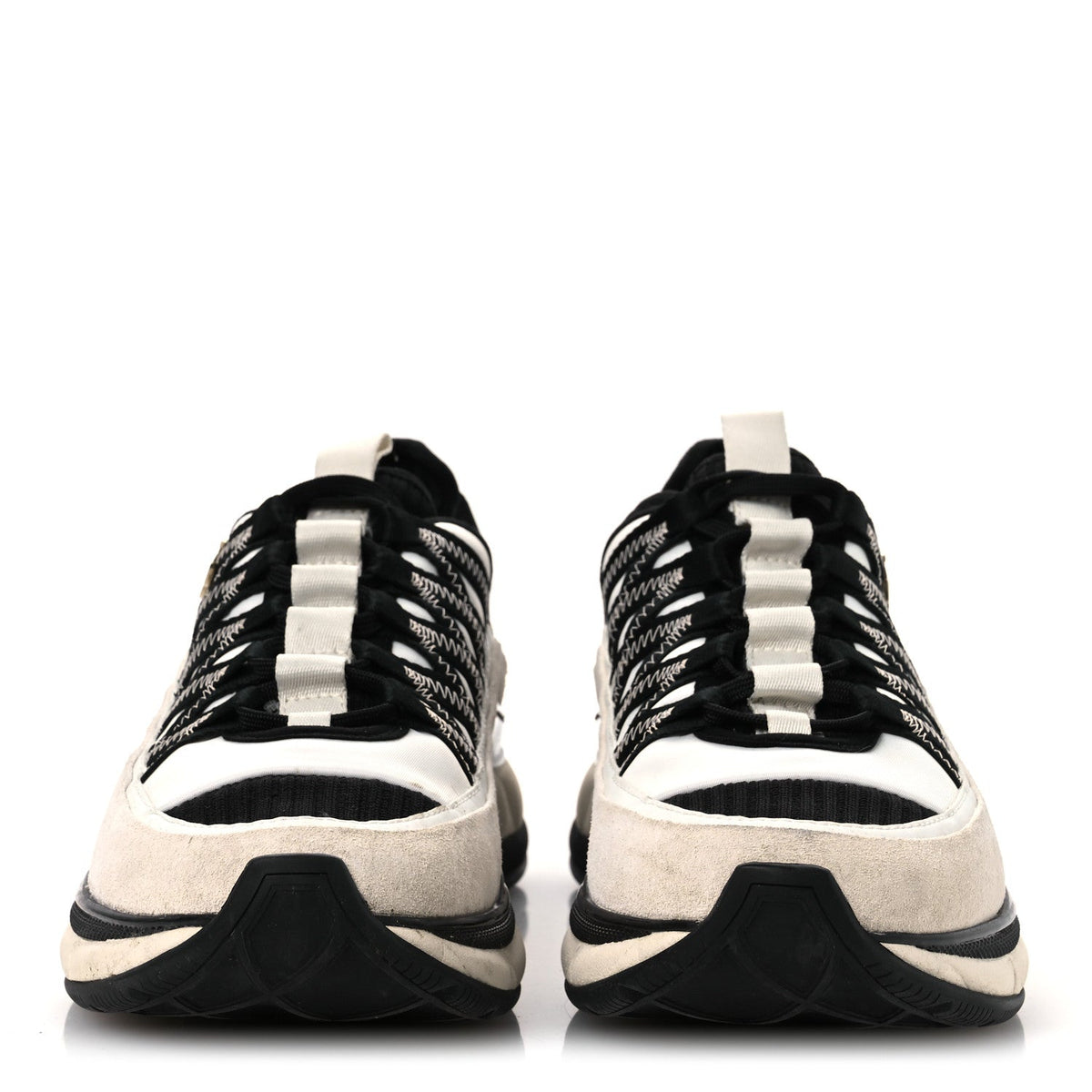 Fabric Suede Calfskin CC Sneakers 39.5 White Black