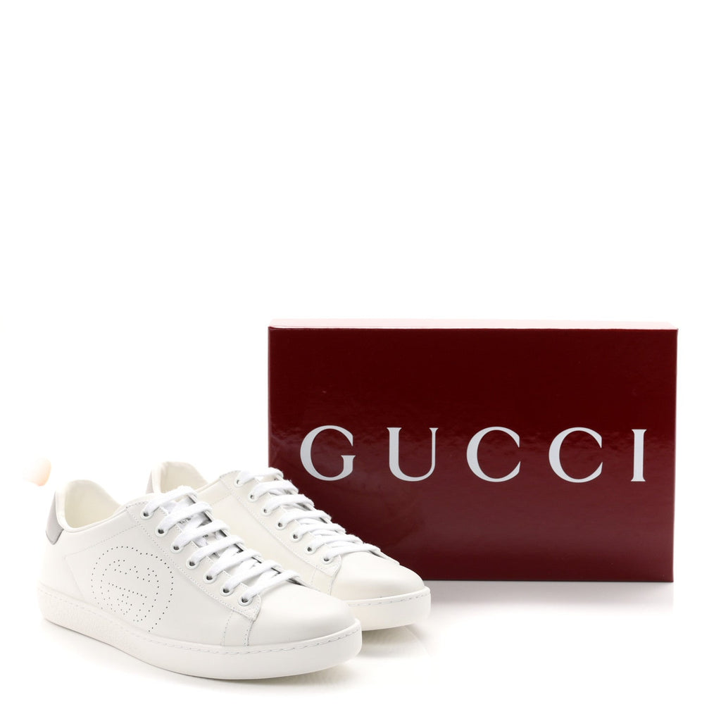 Calfskin Miro Soft Interlocking G Perforated Womens Ace Sneakers 38.5 White Grey Sky