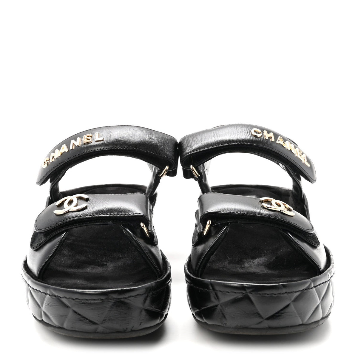 Shiny Calfskin Logo Platform Sandals 38 Black