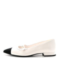 Shiny Lambskin Grosgrain Pearl Mary Janes Flats 37.5 White Black