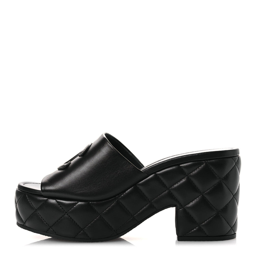 Lambskin Quilted CC Platform Mules 39 Black