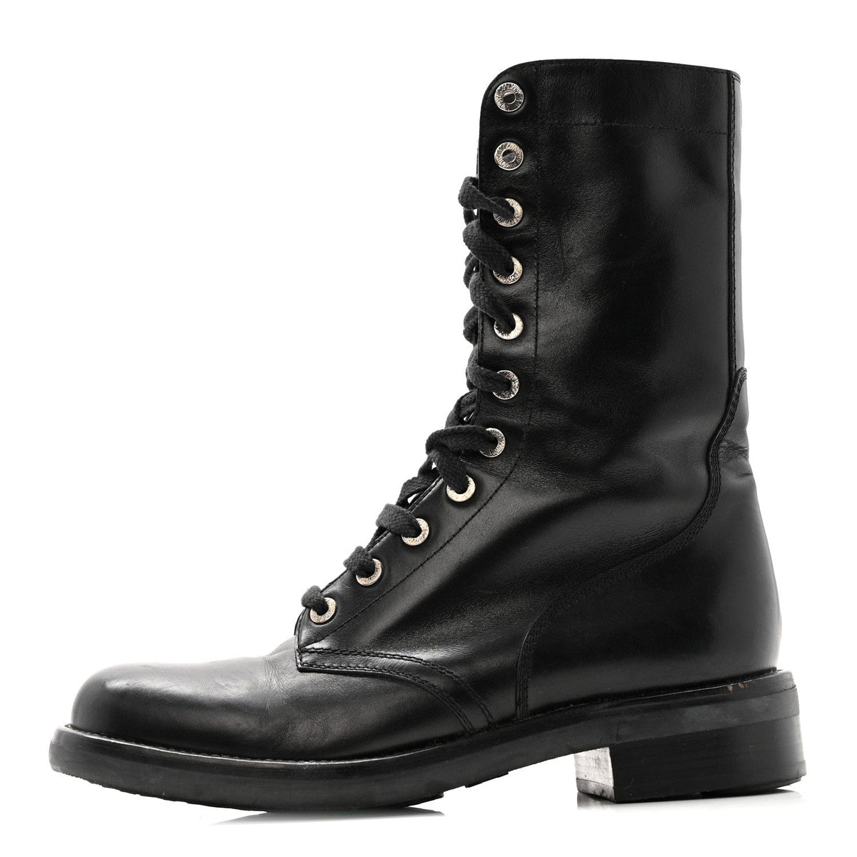 Calfskin Lace Up Combat Boots  39.5 Black