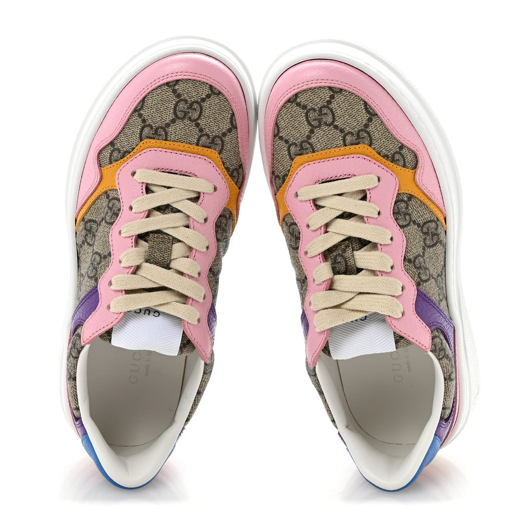Calfskin GG Supreme Monogram Perforated Womens Platform 55mm Sneakers 35 Beige Ebony Sugar Pink Crop Shine Purple