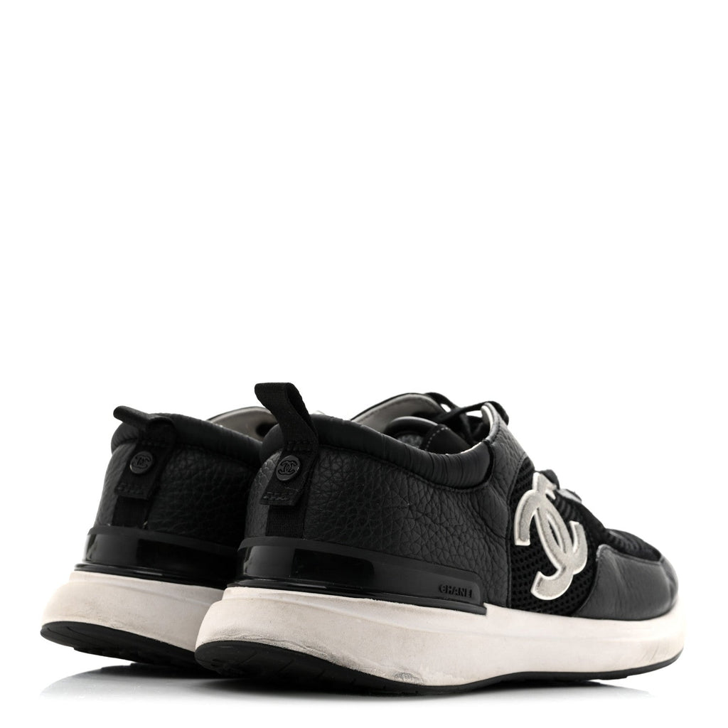 Calfskin Mesh Lycra Suede Womens Logo Sneakers 38.5 Black