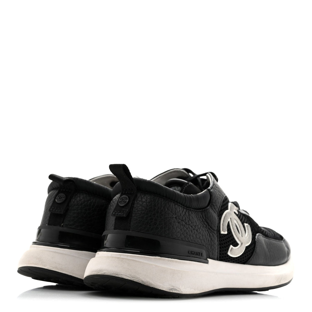 Calfskin Mesh Lycra Suede Womens Logo Sneakers 38.5 Black