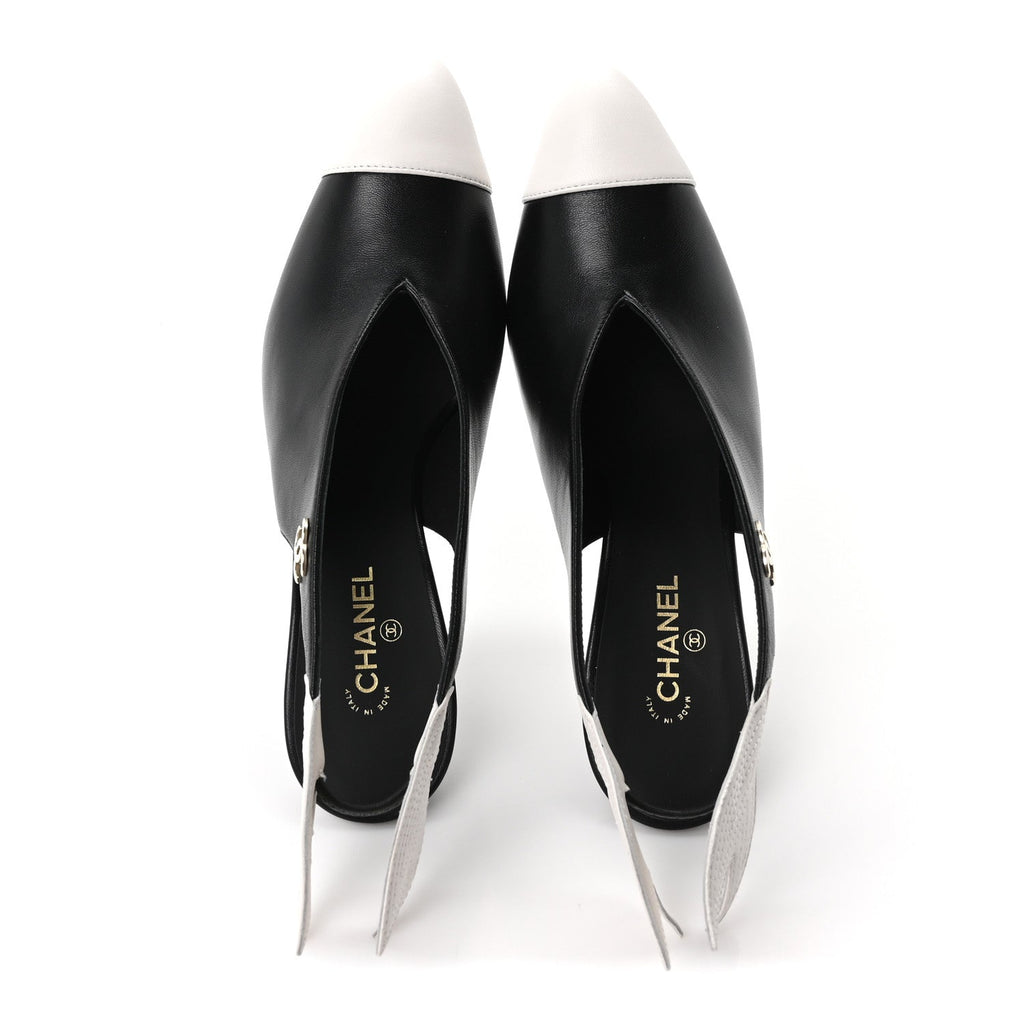 Lambskin Slingback Pumps 36.5 Black White