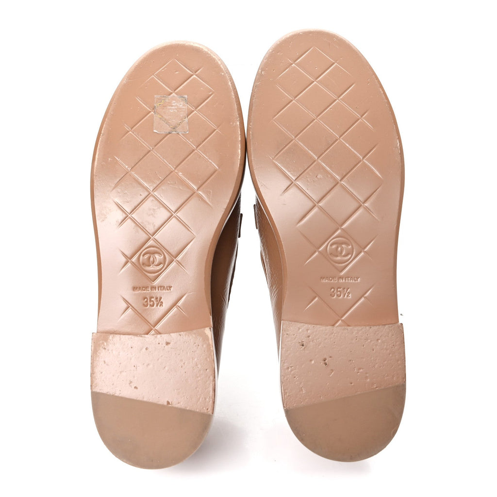 Crumpled Lambskin Quilted CC Turnlock Moccasins 35.5 Dark Beige
