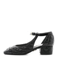 Lambskin Patent Quilted Cap Toe Mary Jane Flats 36 Black
