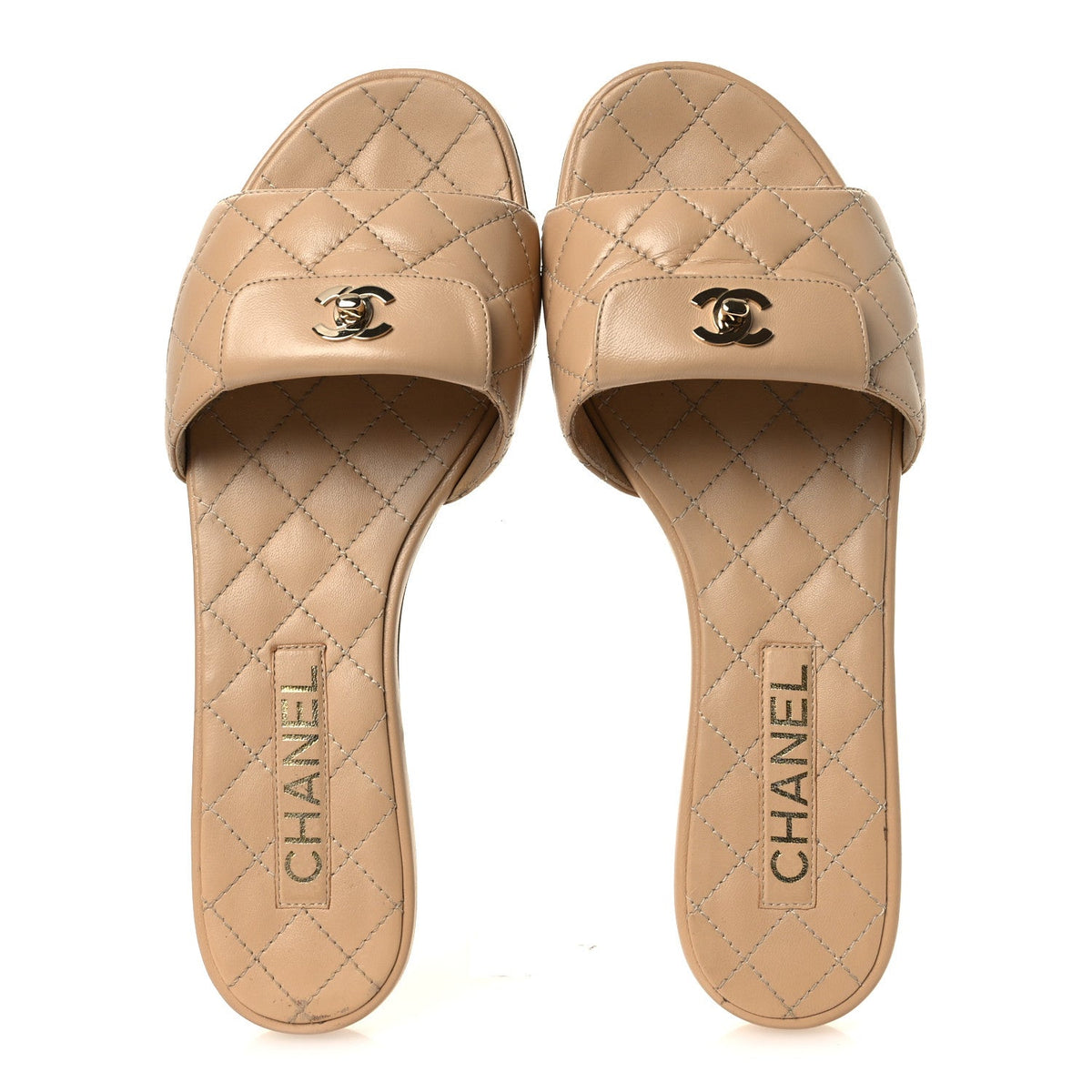 Lambskin Quilted CC Turnlock Sandals 39 Beige