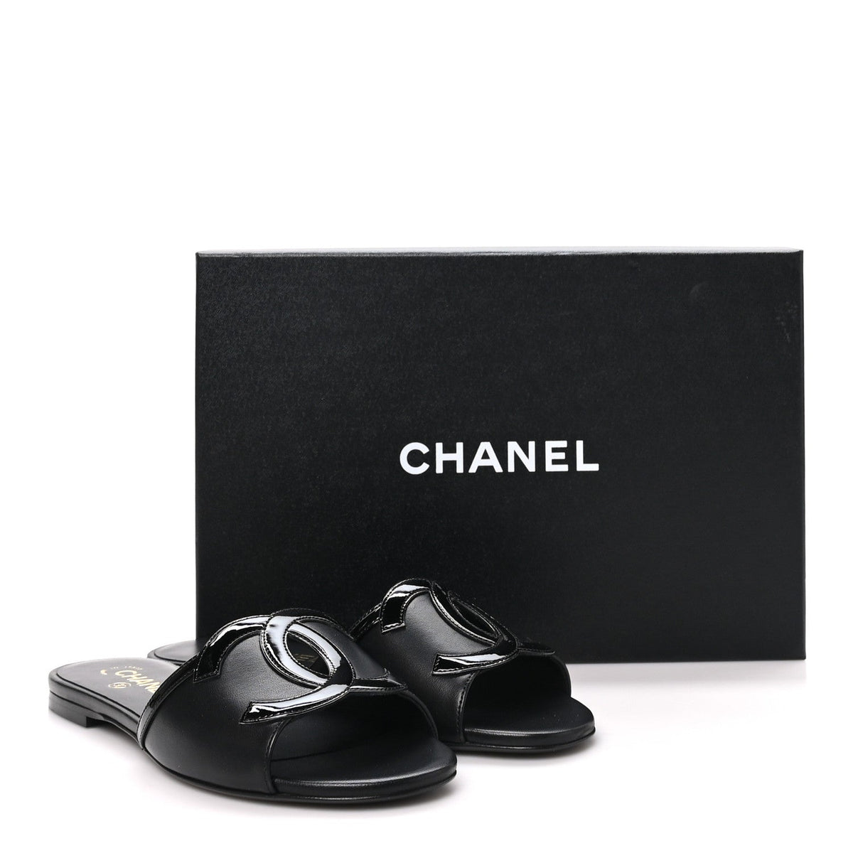 Lambskin CC Cutout Sandal Mules 37.5 Beige Black