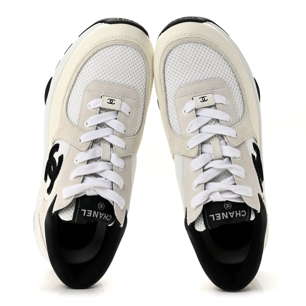 Mesh Suede Grained Calfskin Womens CC Sneakers 39.5 White Black