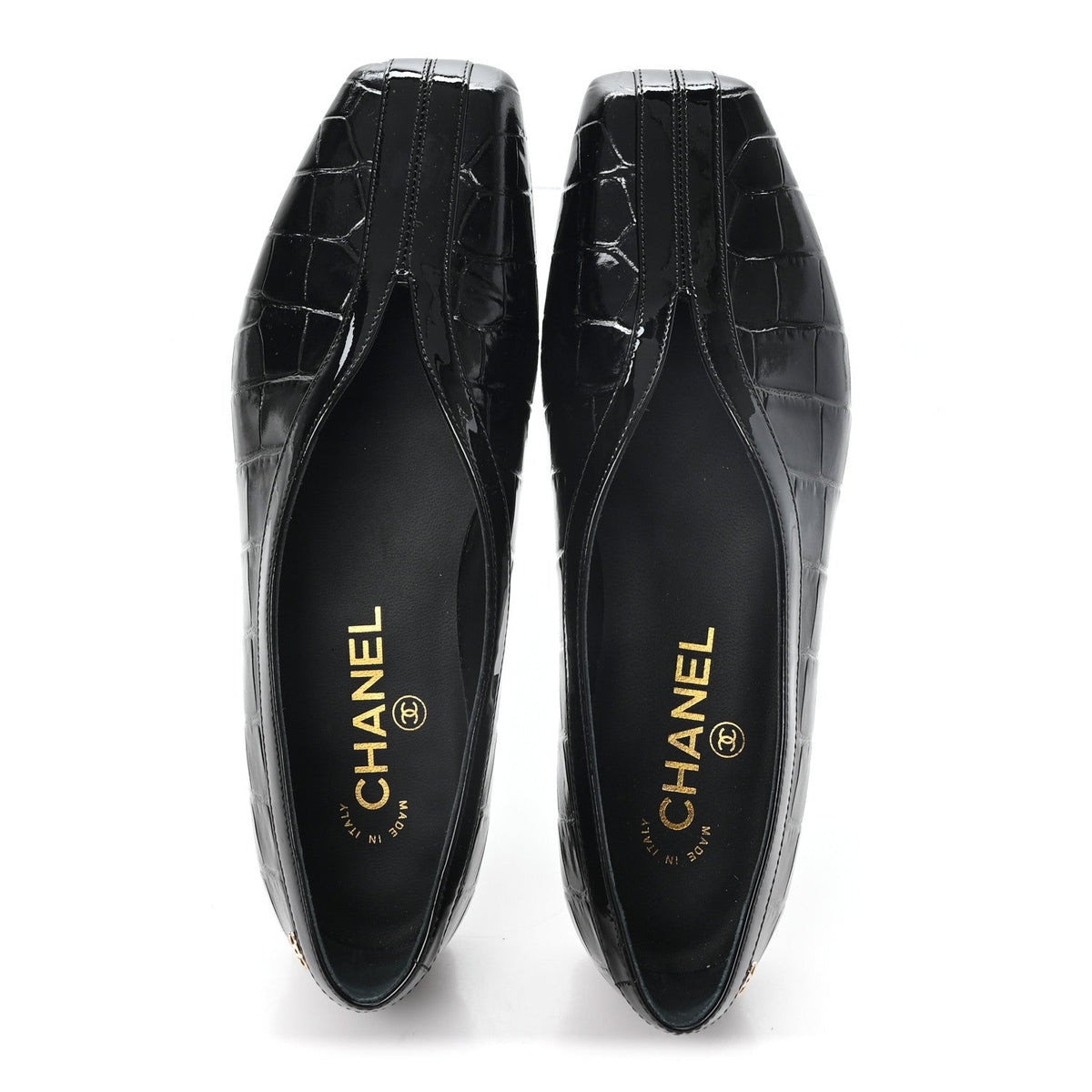 Crocodile Embossed Patent Calfskin Ballet Flats 36.5 Black